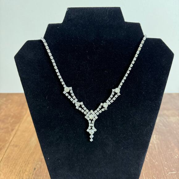 Vintage 50s 60s clear rhinestone faux‎ diamond formal necklace clasp closure - Picture 1 of 4